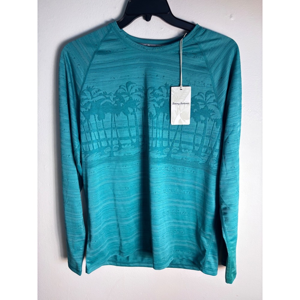 Tommy Bahama IslandZone Palm Blvd Crew LS Gulf Shore Teal Shirt ST226417 Mens M
